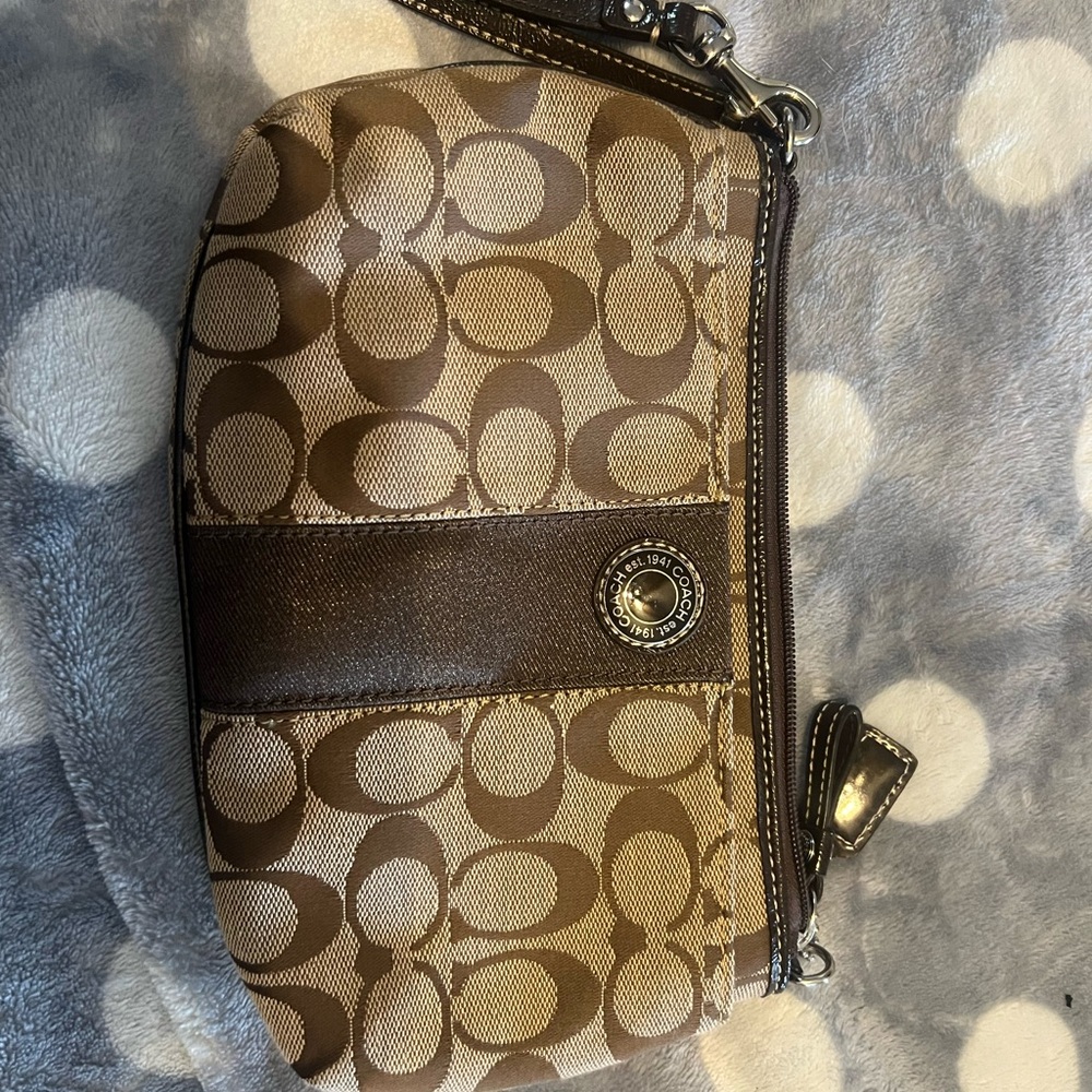 Coach Tan and Brown Signature Wristlet